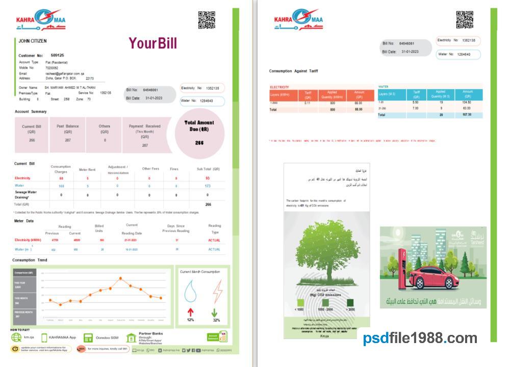 Qatar Kahra Maa Utility Bill 2 Pages